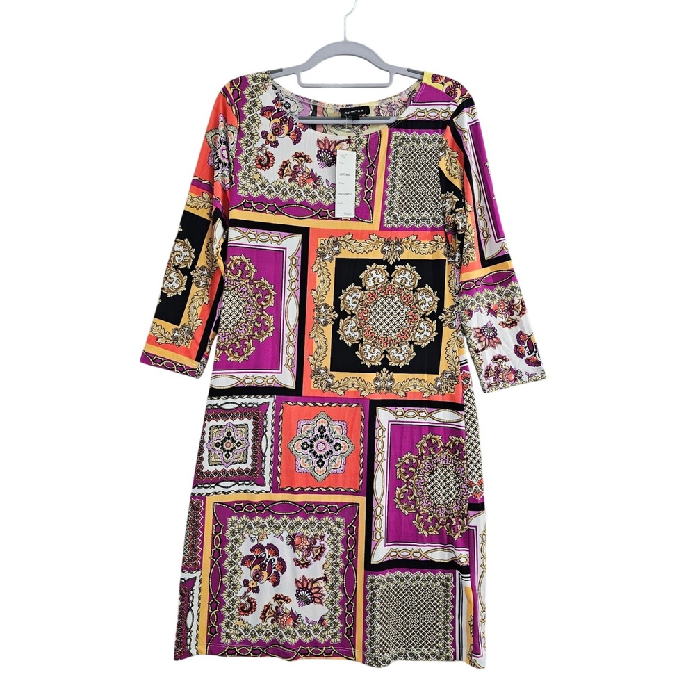 Spense Shift Dress Womens 8 Multi Color Scarf Print Baroque 3/4 Sleeve Retro NEW